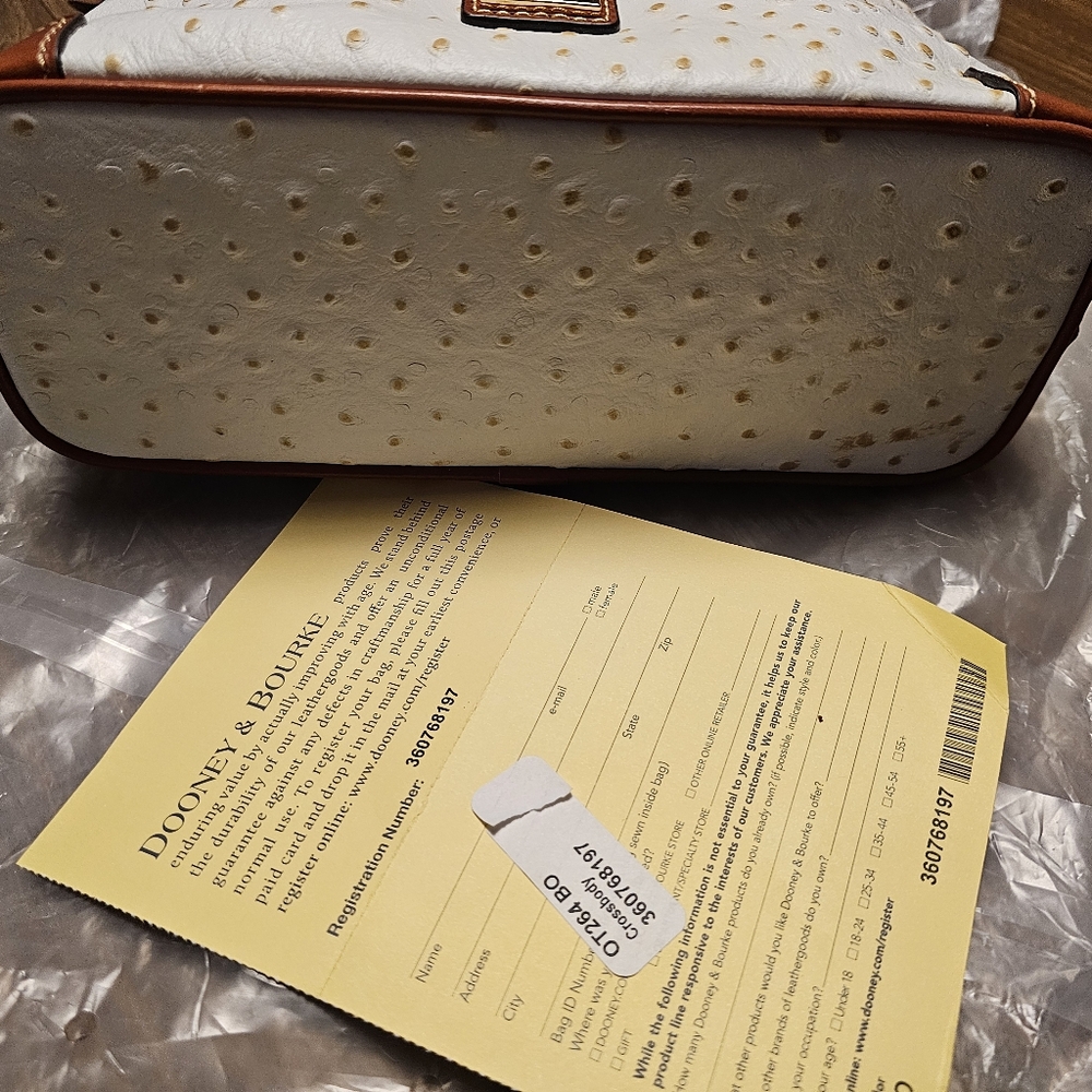 Dooney & Bourke White Ostrich With Tan Accents Leather Bag - Picture 3 of 9